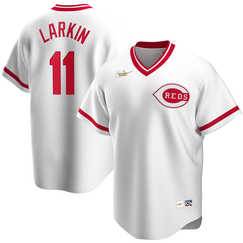 2020 MLB Men Cincinnati Reds 11 Barry Larkin Nike White Home Cooperstown Collection Player Jersey 1